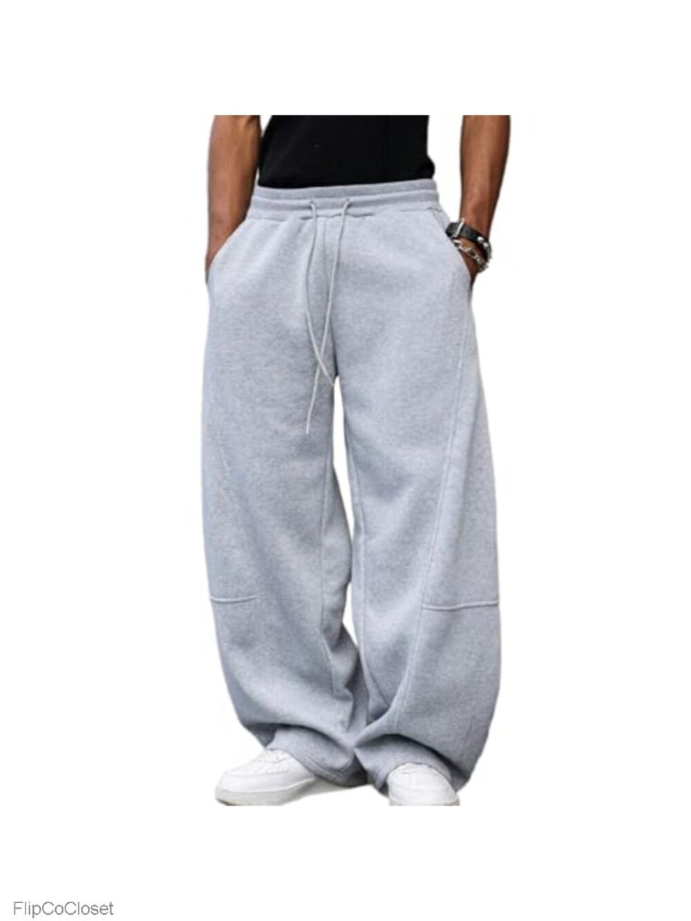 Mens Baggy Sweatpants Wide Leg Tapered Joggers Drawstring Casual
